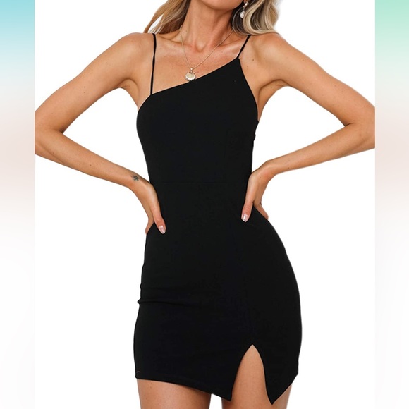 Black Spaghetti Strap Asymmetrical Dress Small - Picture 1 of 5